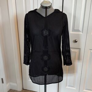 Black Mesh Hooded Swim Coverup